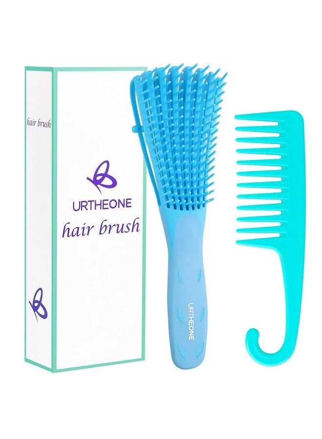 URTHEONE Detangling Hair Brush Detangling Brush For Adults And Kids Comb Set For Kinky Curly Coily And Wavy Hair For Wet And Dry Hair Afro American Type 3A4C Comfortable Grip Easy To Clean(Blue) - Image 1