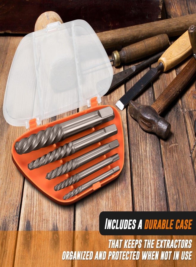 AMERICAN MUTT TOOLS مجموعة أدوات استخراج البراغي من موت تولز، مكونة من 5 قطع - مجموعة استخراج البراغي سهلة الإزالة مع فولاذ سبائك الكروم والموليبدينوم - أداة استخراج براغي حلزونية للبراغي المكسورة والتالفة - أداة احترافية لإزالة البراغي - Image 4