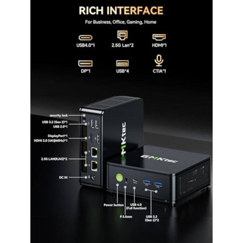 M6 Ultra Gaming Mini PC Ryzen 7640HS ترقية 6600H/ 6800U، ذاكرة الوصول العشوائي 16 جيجابايت DDR5 512 جيجابايت SSD Dual NIC LAN 2.5GbE أجهزة الكمبيوتر المكتبية المكتبية المنزلية، شاشة ثلاثية 4K، WiFi 6، USB4، BT 5.2، DP، HDMI 2.0 - Image 5