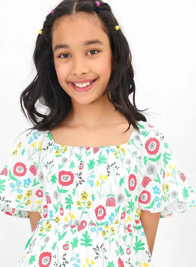 Bonkids Floral Flutter Sleeve Dress