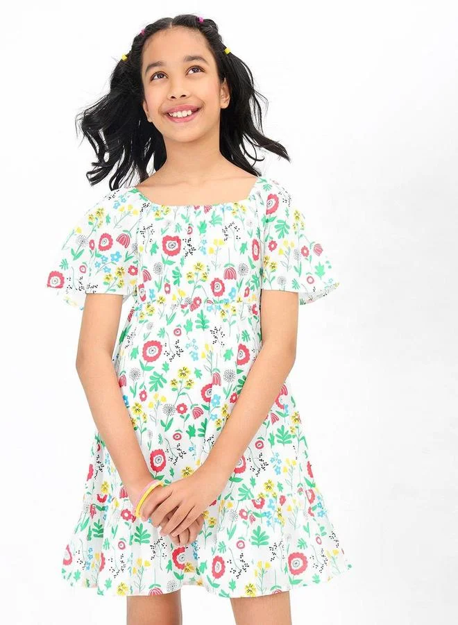 Bonkids Floral Flutter Sleeve Dress