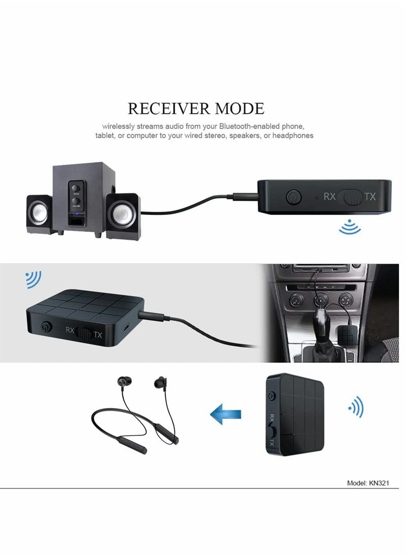 Excefore - Bluetooth 5.0 Audio Transmitter Receiver Adapter, 2-in-1 Wireless 3.5mm Audio Adapter, APTX Low Latency Stereo Audio Adapter for Home Sound System TV PC Tablet Speaker Headphone, 1 Pcs - Image 1