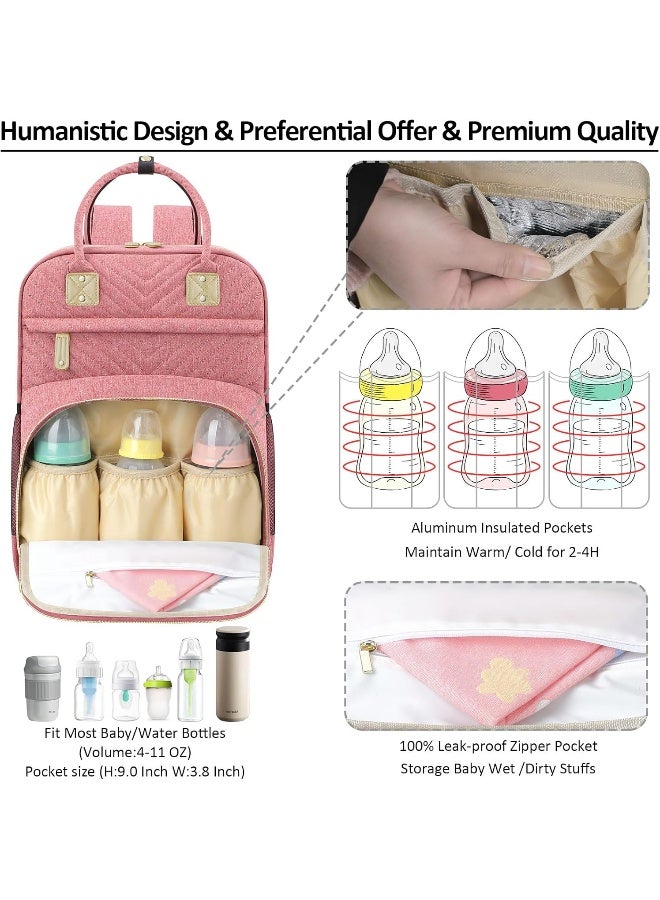 Tenot Baby Diaper Bag Backpack Tote for Women Large Capacity with Insulated Pockets Multifunctional Waterproof Diaper Bags For Baby Girl Boy Mama Maternity Travel Bag Pink - Image 2