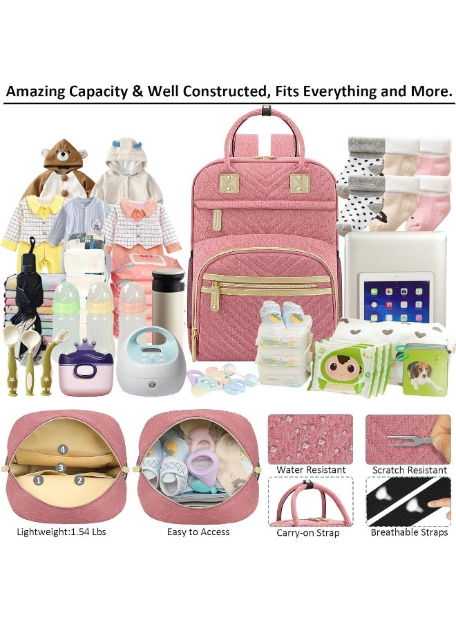 Tenot Baby Diaper Bag Backpack Tote for Women Large Capacity with Insulated Pockets Multifunctional Waterproof Diaper Bags For Baby Girl Boy Mama Maternity Travel Bag Pink - Image 3