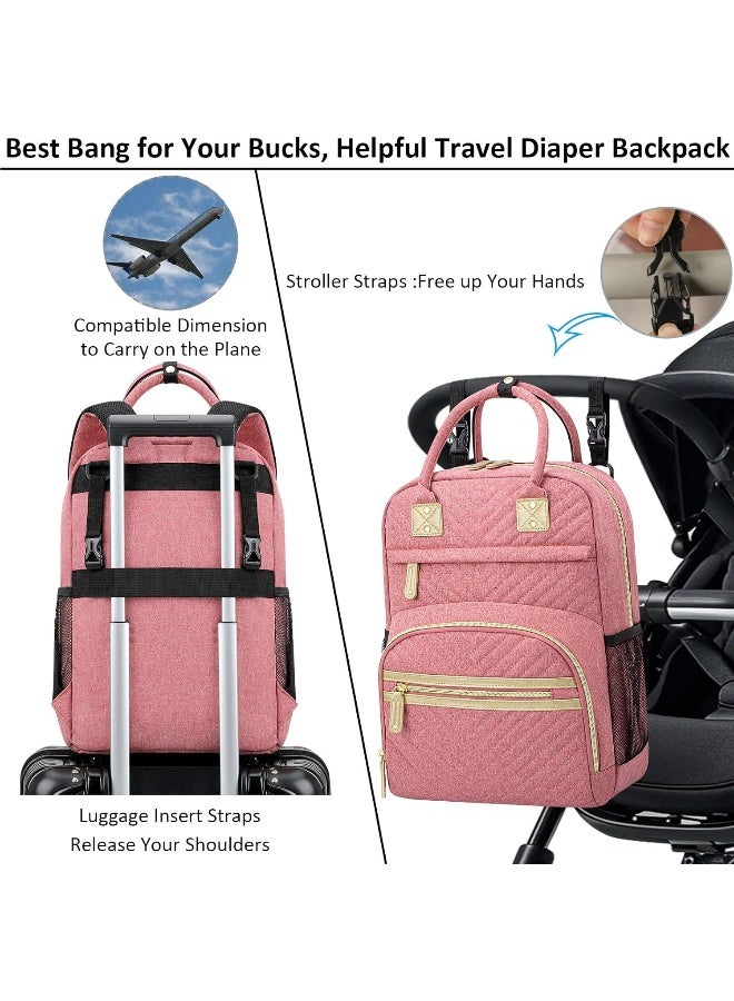 Tenot Baby Diaper Bag Backpack Tote for Women Large Capacity with Insulated Pockets Multifunctional Waterproof Diaper Bags For Baby Girl Boy Mama Maternity Travel Bag Pink - Image 4