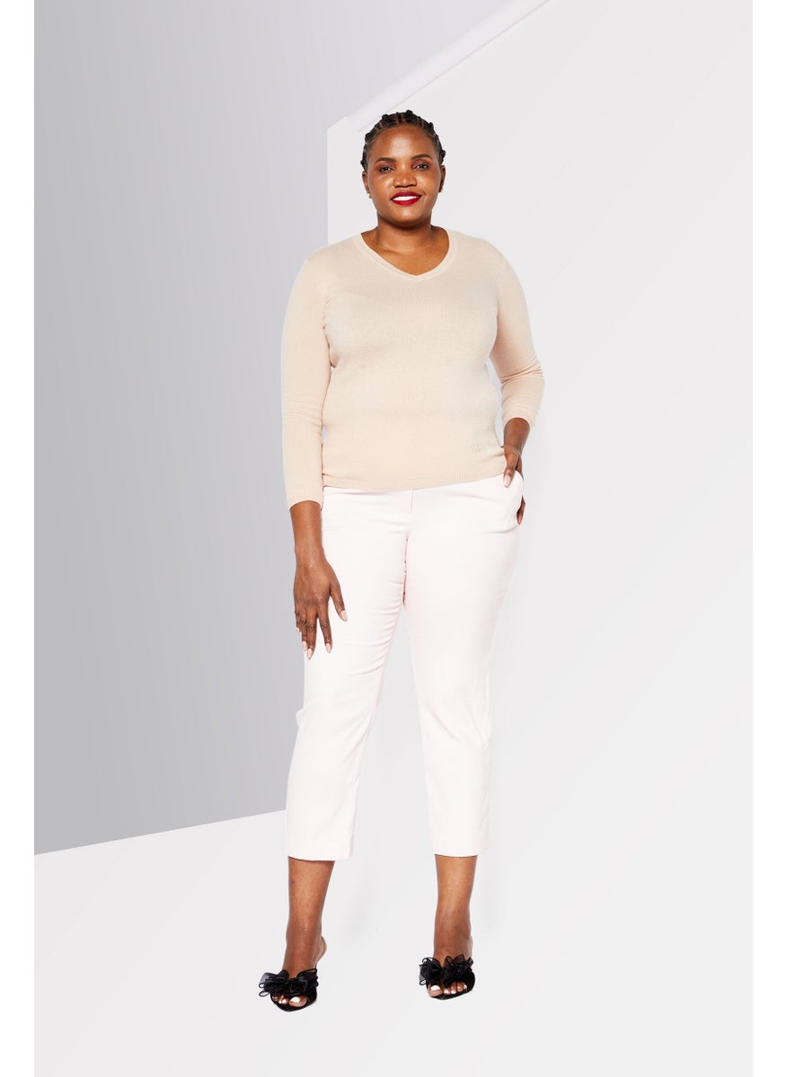 Cavalli Class Women V-Neck Long Sleeve Brand Logo Sweater, Blush  - Image 2