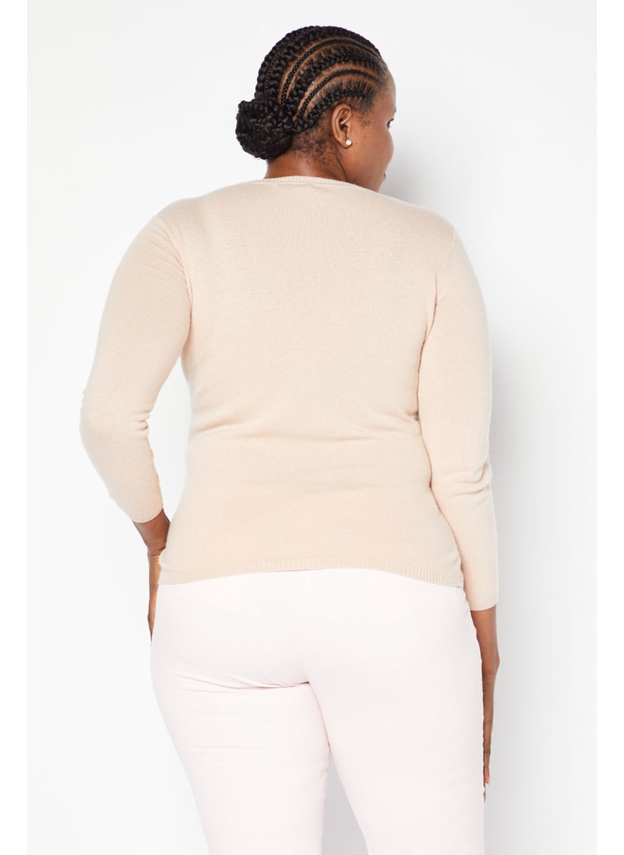 Cavalli Class Women V-Neck Long Sleeve Brand Logo Sweater, Blush  - Image 4