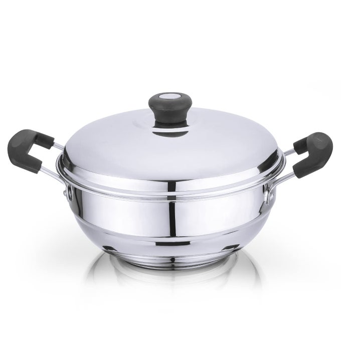 STAINLESS STEEL MULTI KADHAI WITH SS LID 24 CM CARNIVAL KITCHEN SERVING COOKING RANGE WITH INDUCTION BASE