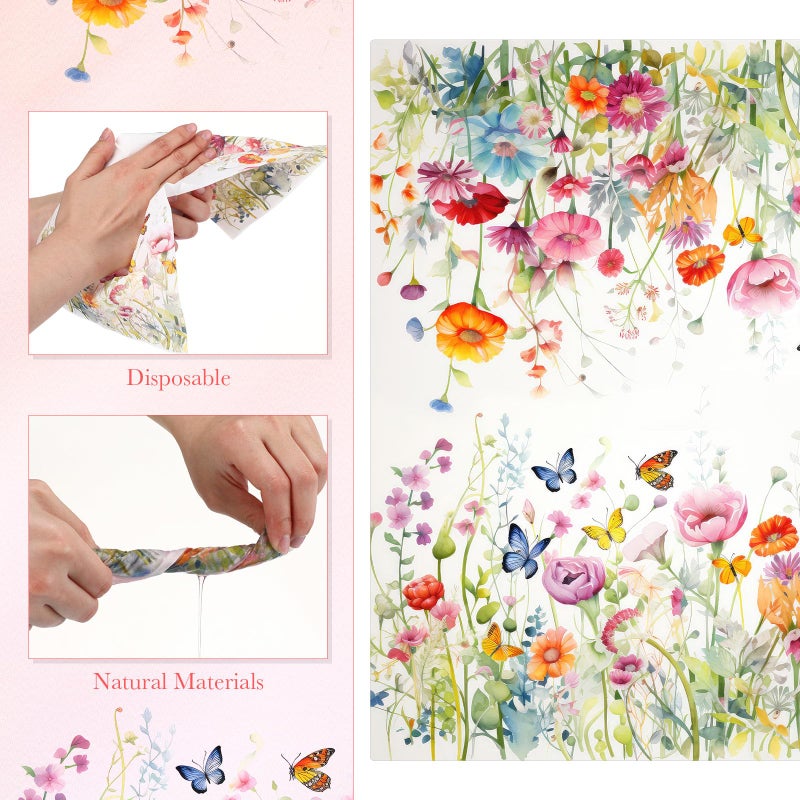 Zhehao 120 Pcs Disposable Paper Plates and Napkins Bulk Birthday Party Decorations Party Supplies(Pink  Yellow  Green Wildflower) - Image 2