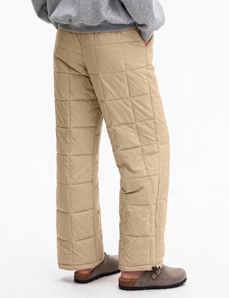 PEHMEA Womens Winter Snow Pants, Windproof Padded Drawstring Warm Loose Wide-Leg Outdoor Ski Casual Trousers(LightKhaki-M) - Image 4