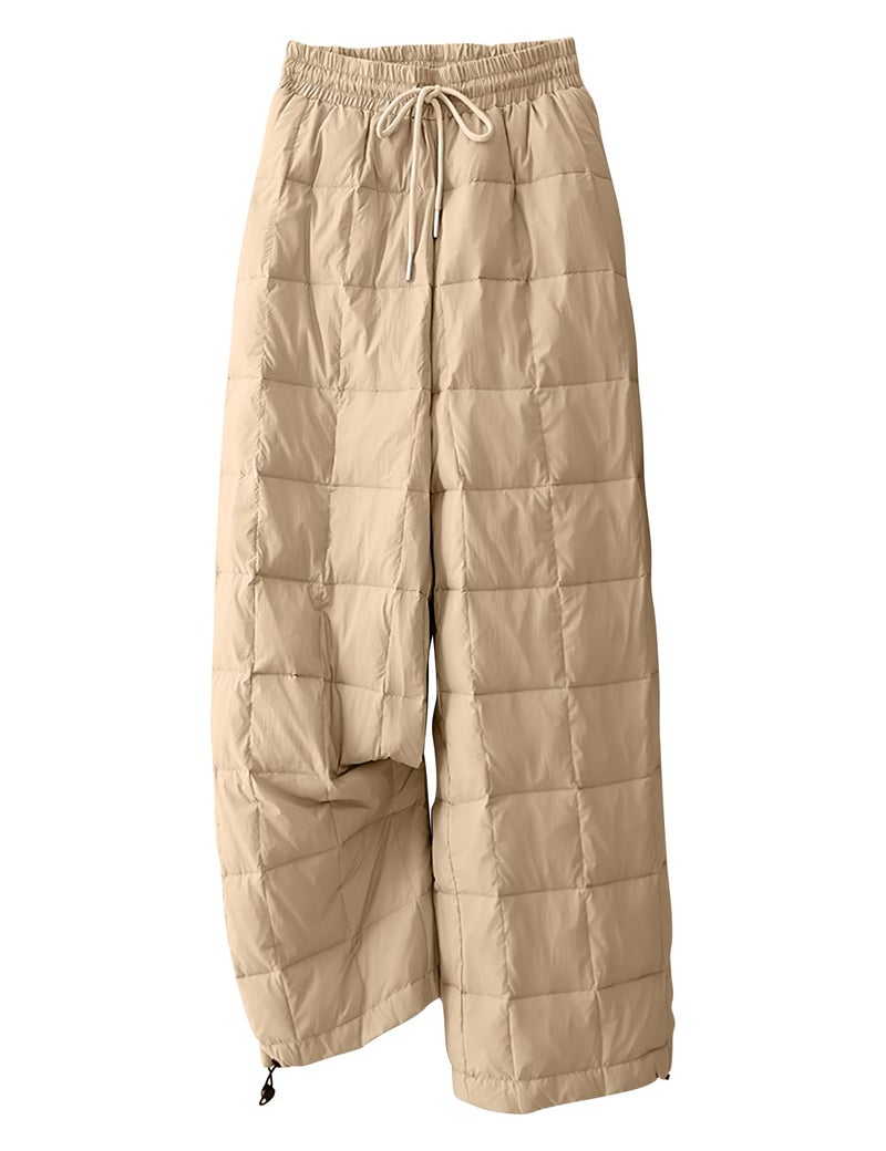 PEHMEA Womens Winter Snow Pants, Windproof Padded Drawstring Warm Loose Wide-Leg Outdoor Ski Casual Trousers(LightKhaki-M) - Image 1