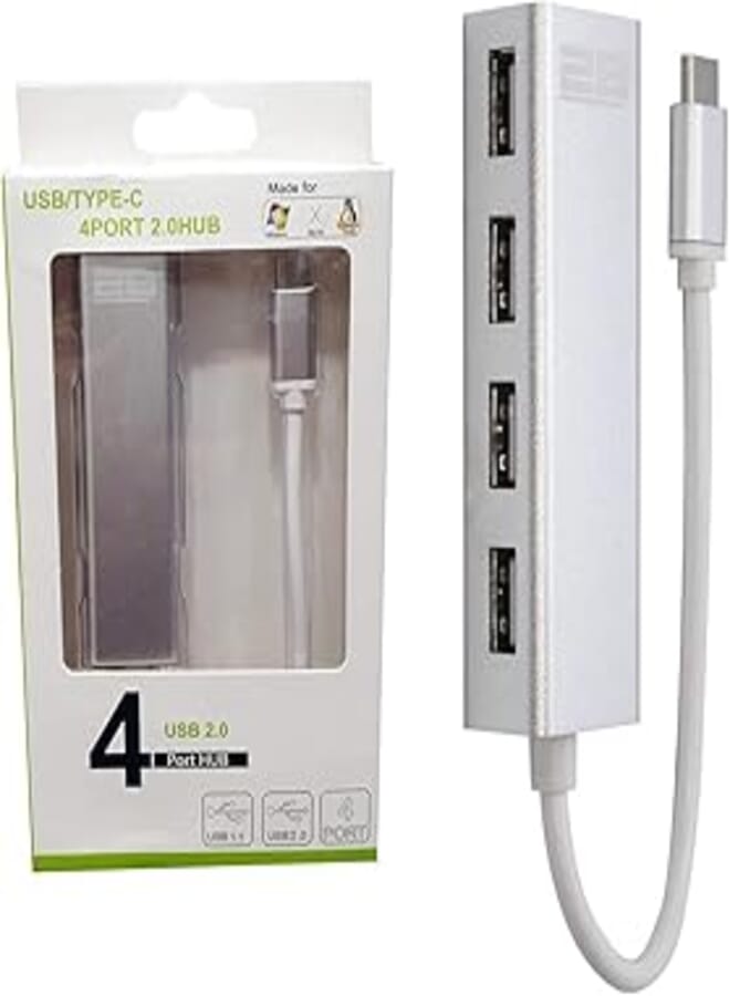 2B Male to 4 Port 2.0 Hub, Us418 for Type-C Computers and Laptop