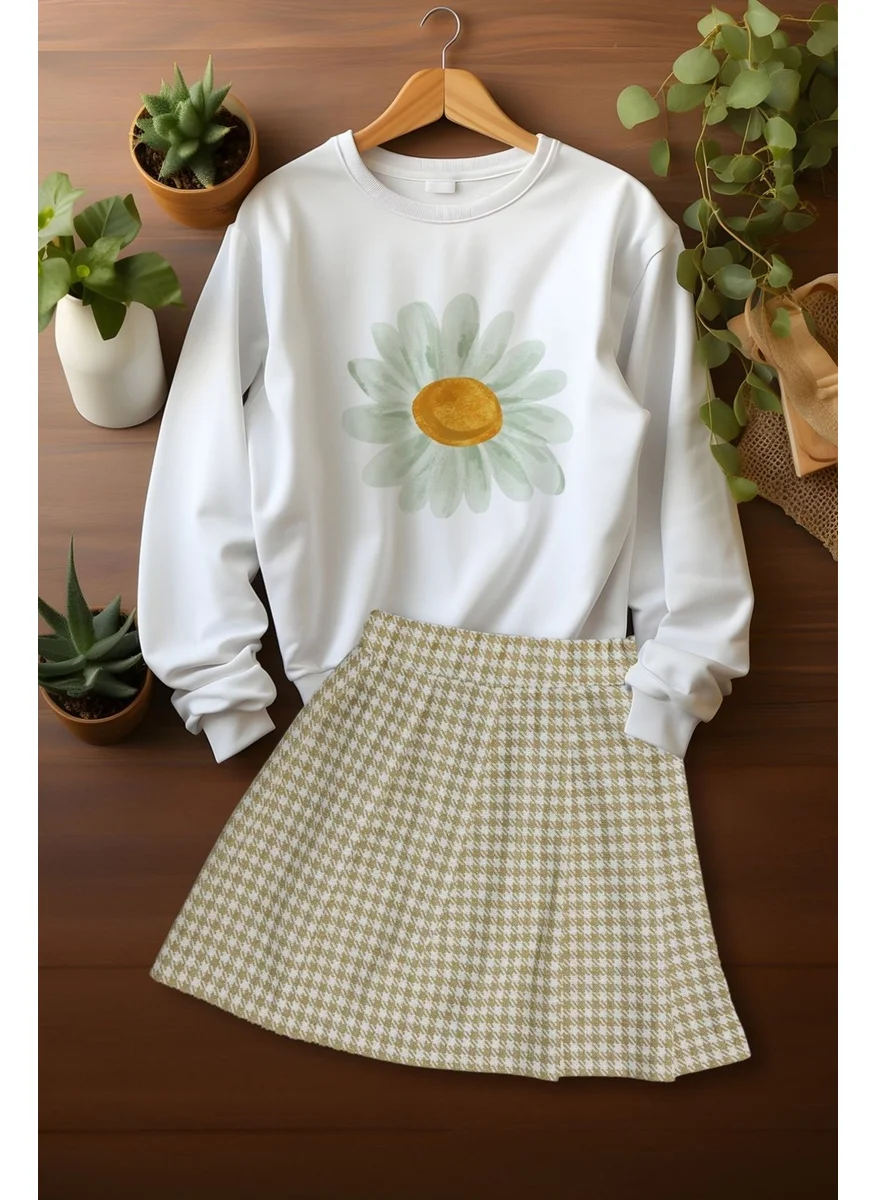 ادا بيبيك تشوكوك Ada Baby Kids Style Plaid Skirt Watercolor Daisy Patterned Sweat Skirt Set