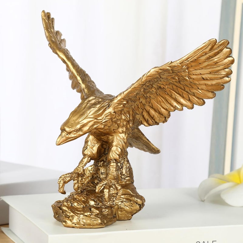 HW Golden Eagle Statue Flying Wild Bird Eagle Decorative Bronze Patina Resin FigurineM - Image 2