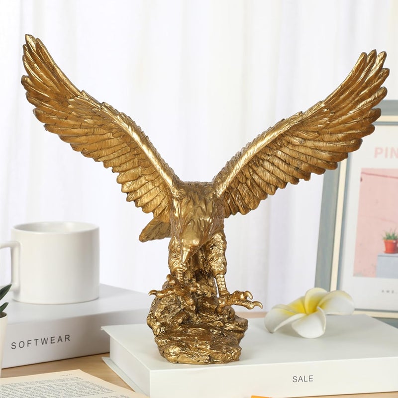 HW Golden Eagle Statue Flying Wild Bird Eagle Decorative Bronze Patina Resin FigurineM - Image 3