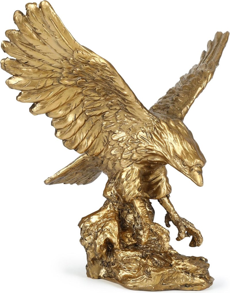 HW Golden Eagle Statue Flying Wild Bird Eagle Decorative Bronze Patina Resin FigurineM - Image 1