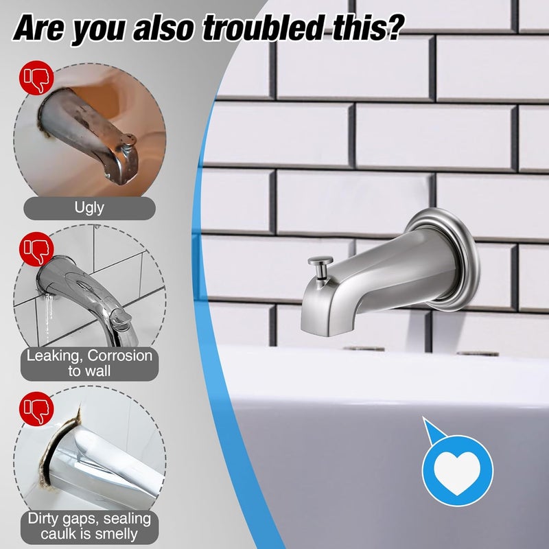 Dreyoo Metal Tub Spout Cover Ring, Bathtub Spout Trim Plate Ring with 1 Pcs Foam Gasket, 1-1/2 Inch ID and 3-5/8 Inch OD(Brushed Nickel) - Image 4