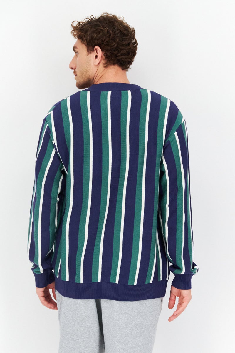 FILA سترة كارديغان رجالية رياضية بقصة مريحة، عنق على شكل V طويلة، خارجية، أخضر/كحلي - Image 4