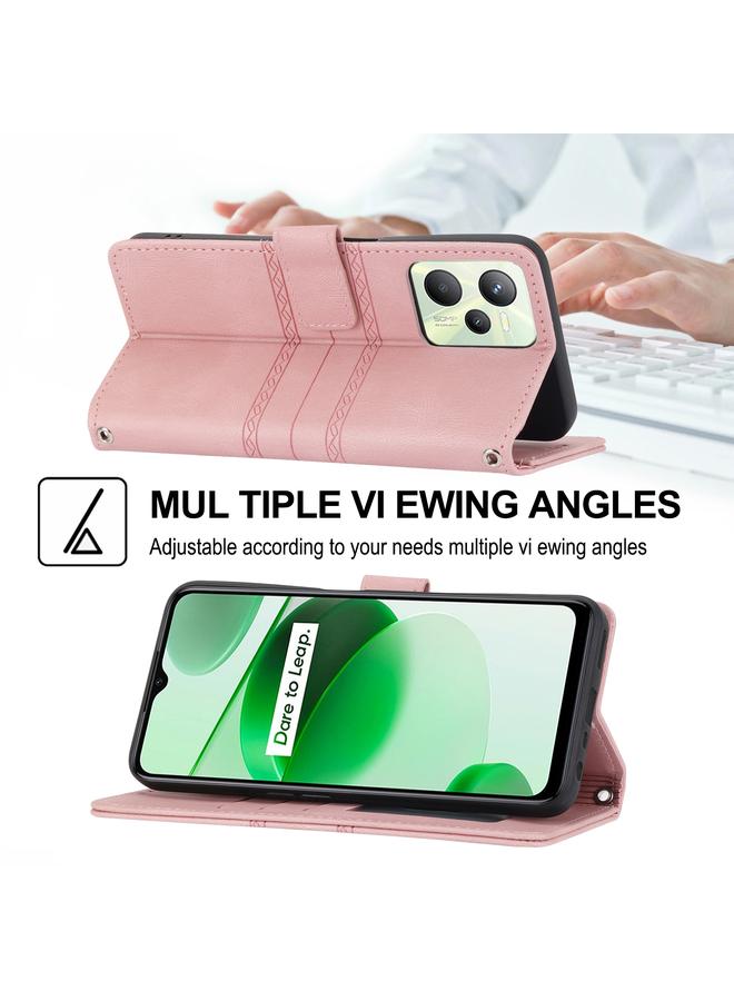 اس-توب جراب هاتف OPPO Realme C35 من الجلد مع مشبك مغناطيسي منقوش ومخطط أفقيًا - Image 5