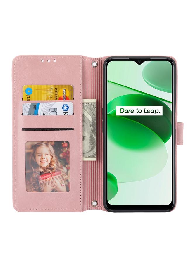 اس-توب جراب هاتف OPPO Realme C35 من الجلد مع مشبك مغناطيسي منقوش ومخطط أفقيًا - Image 4