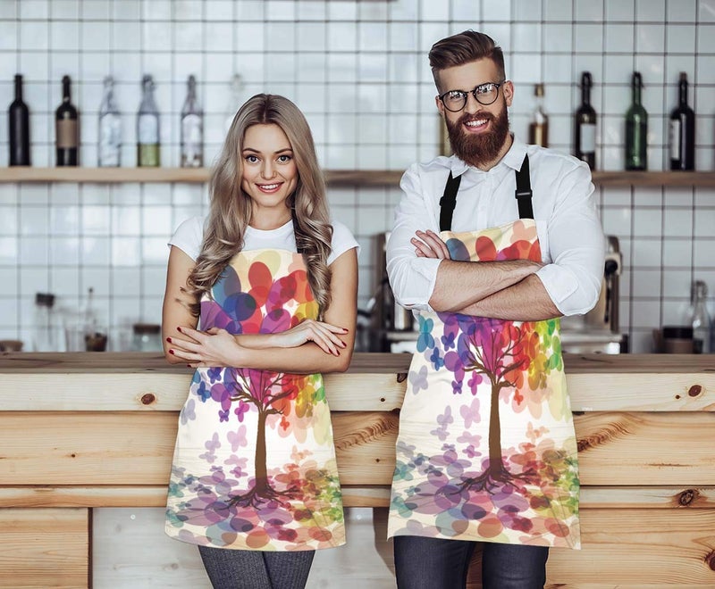 WONDERTIFY مريلة شجرة قوس قزح رائعة بنمط رائع وشجرة ملونة وفراشات جميلة مريلة مع رقبة قابلة للتعديل للرجال والنساء مناسبة للمنزل والمطبخ والطهي والنادلة ومريلة الشيف والشواء بيسترو - Image 2