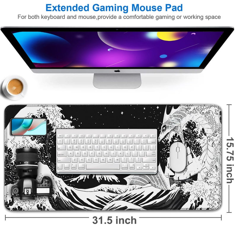 Naukay Gaming Mouse Pad, 31.5x15.7 inch Large Extended Computer Keyboard Mouse Mat, Water Resist Non-Slip Mousepad Rubber Base Long XXL Desk Mouse Pad for Gaming, Office & Home, Dragon - Image 2