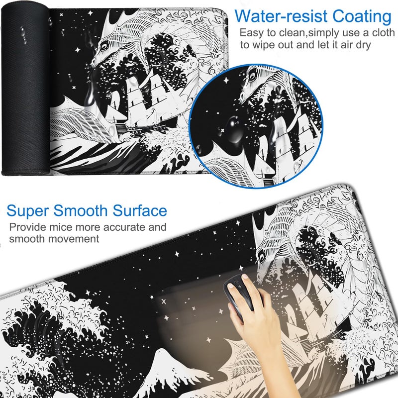 Naukay Gaming Mouse Pad, 31.5x15.7 inch Large Extended Computer Keyboard Mouse Mat, Water Resist Non-Slip Mousepad Rubber Base Long XXL Desk Mouse Pad for Gaming, Office & Home, Dragon - Image 3