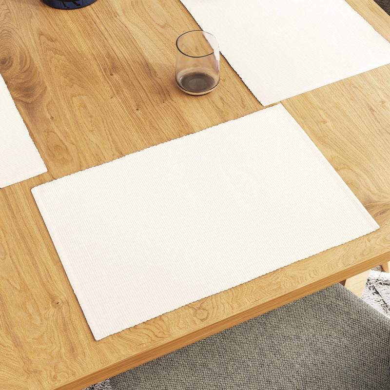 Encasa XO Encasa XO Dining Placemat Set of 6  Solid Off White Color  Fine Ribbed Cotton Table mat  Size 19x13 in  Machine Washable 