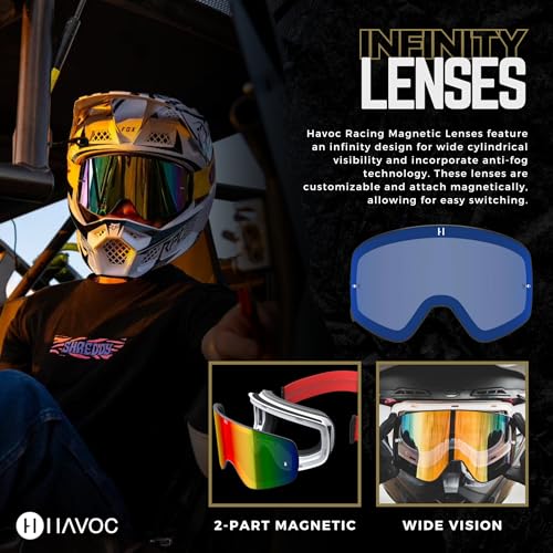 Havoc Racing عدسات هافوك ريسينغ إنفينيتي - عدسات بديلة مغناطيسية قابلة للتبديل لنظارات هافوك - عدسات واسعة مضادة للضباب، مضادة للأشعة فوق البنفسجية، ومضادة للخدش للتزلج، التزلج على الجليد، ATV، وUTV (صفراء) - Image 4