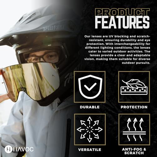 Havoc Racing عدسات هافوك ريسينغ إنفينيتي - عدسات بديلة مغناطيسية قابلة للتبديل لنظارات هافوك - عدسات واسعة مضادة للضباب، مضادة للأشعة فوق البنفسجية، ومضادة للخدش للتزلج، التزلج على الجليد، ATV، وUTV (صفراء) - Image 5