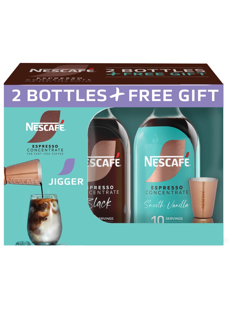 نسكافيه Black Espresso Coffee Concentrate  Plus Smooth Vanilla Espresso Coffee Concentrate With Jigger Cup 500ml Pack of 2 - Image 1