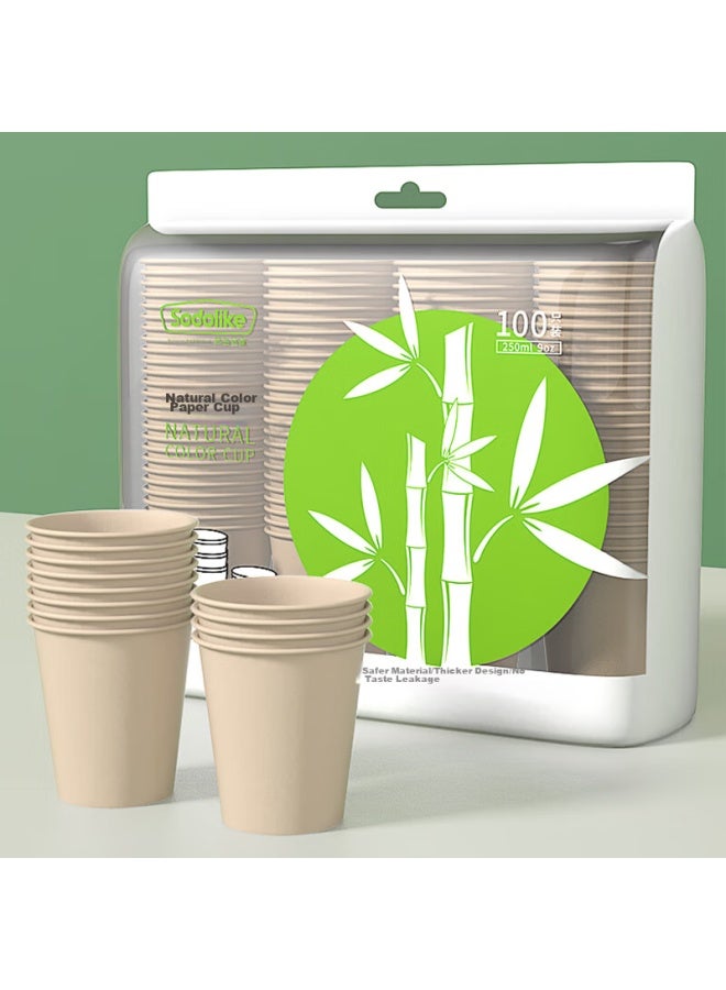 Sodolike Disposable Paper Cups, 250ml, Thickened Bamboo Pulp, Natural Color, 9 Oz Coffee Cups, Water Cups, 100 Pieces - Image 3