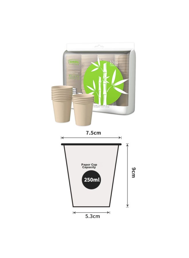 Sodolike Disposable Paper Cups, 250ml, Thickened Bamboo Pulp, Natural Color, 9 Oz Coffee Cups, Water Cups, 100 Pieces - Image 2