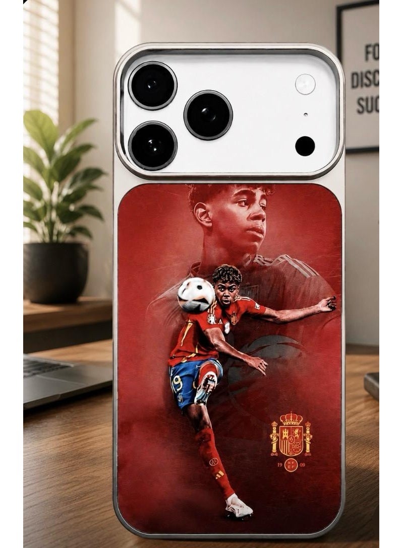 جريس غطاء خلفي بتصميم كرة القدم لهاتف آيفون 17 برو ماكس - غطاء هاتف بتصميم لامين يامال المميز - إصدار كرة القدم الإسبانية الأحمر - Image 4