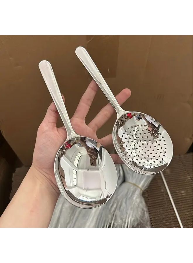 2Pcs Large Round Spoon And Colander Set Heavy Duty Commercial Kitchen Utensils - Image 4