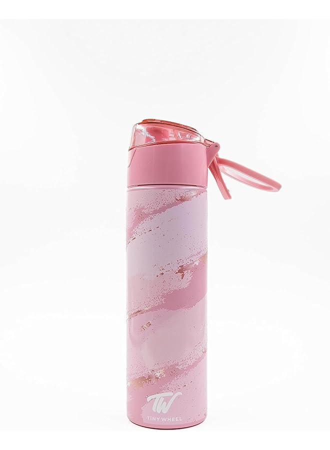 إيروريكس زجاجة مياه وردية بدون درزات مع بخاخ وعزل مزدوج من الفولاذ المقاوم للصدأ مانعة للتسرب آمنة للأطفال بسعة 600 مل - Image 2