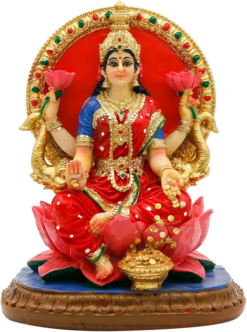alikiki Indian Lakshmi Idol Statue - 5.1”H Hindu Goddess Laxmi MATA Murti India Pooja Item Home Office Temple Mandir Shrine Altar Diwali Puja Spiritual Decor Ideal Gifts for Indian Friend Relative - Image 1