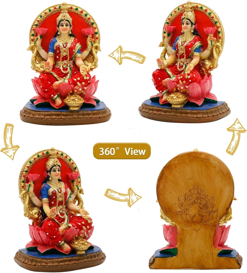 alikiki Indian Lakshmi Idol Statue - 5.1”H Hindu Goddess Laxmi MATA Murti India Pooja Item Home Office Temple Mandir Shrine Altar Diwali Puja Spiritual Decor Ideal Gifts for Indian Friend Relative - Image 2