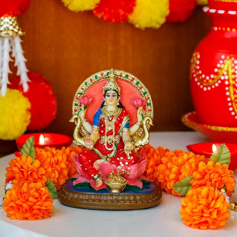 alikiki Indian Lakshmi Idol Statue - 5.1”H Hindu Goddess Laxmi MATA Murti India Pooja Item Home Office Temple Mandir Shrine Altar Diwali Puja Spiritual Decor Ideal Gifts for Indian Friend Relative - Image 4