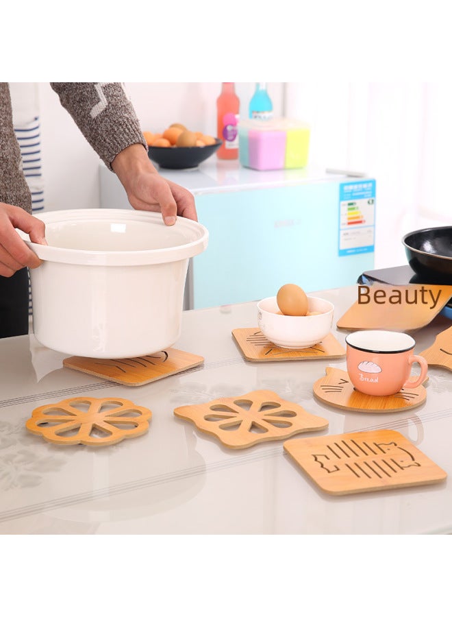 Wholesale Household Wooden Dish Anti-scalding Mat Kitchen Table Tray Bowl Coaster Padded Dining Table Non-slip Heat Insulation Mat-Color:Square Notch Apple  - Image 3