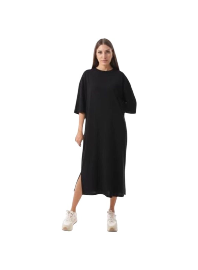 فستان قطن أسود سريع اللبس كثير الاستخدام - Image 1