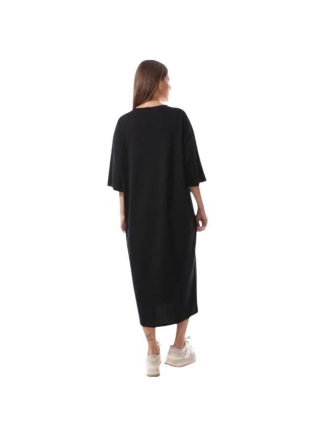 فستان قطن أسود سريع اللبس كثير الاستخدام - Image 2