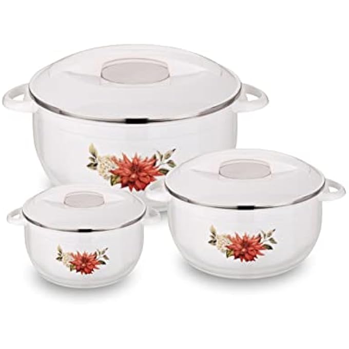 ريحني وعاء الطعام المعزول من الفولاذ المقاوم للصدأ يحافظ على دفء الطعام لساعات نوفا مجموعة من 3 قطع 16 لتر 25 لتر 35 لتر أبيض - Image 1