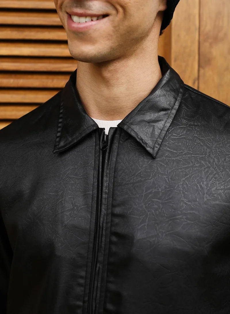 CAHOOT  Men's Onyx Black Zip-Front Embossed Jacket for Men | Best Price UAE