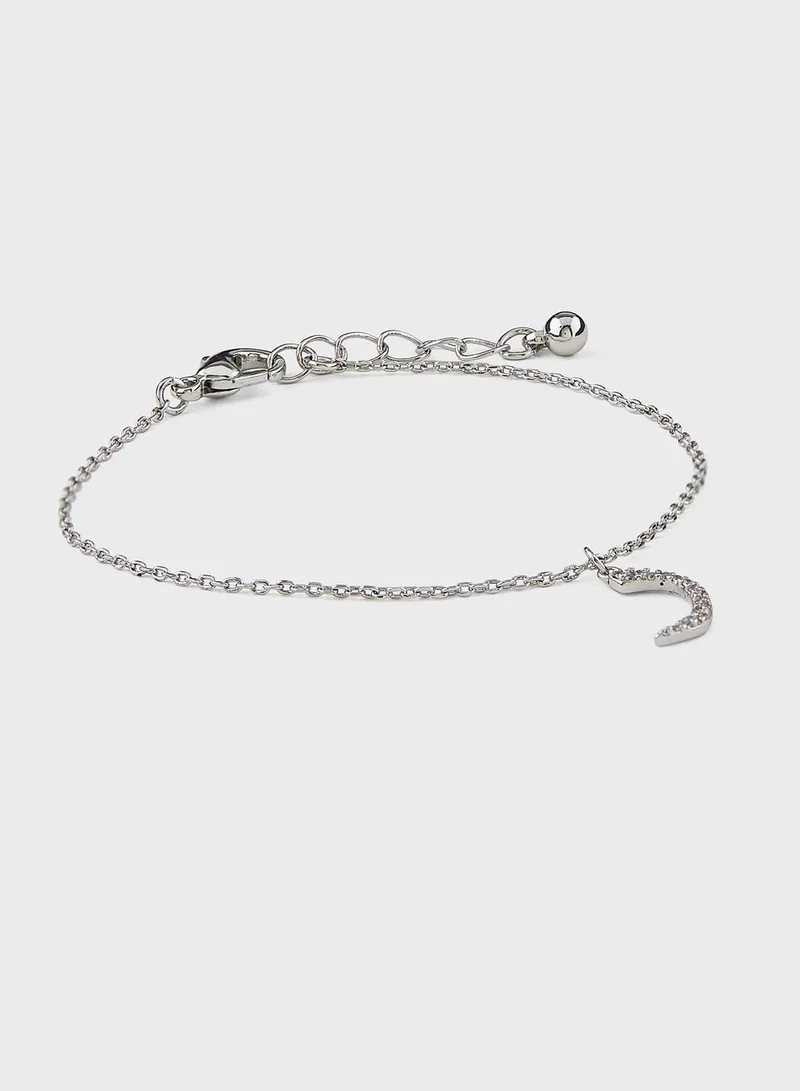 Khizana Cz Arabic Initial "R" Charm Bracelet