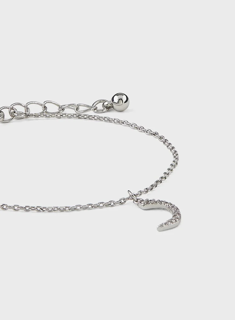 Khizana Cz Arabic Initial "R" Charm Bracelet