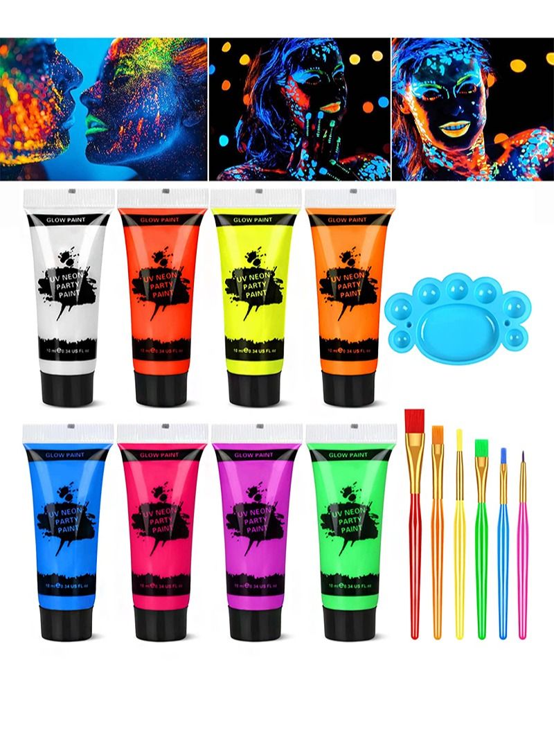 Aikanbo UV Glow Black Light Neon Face and Body Paint, 8 Tubes of 10ml ...