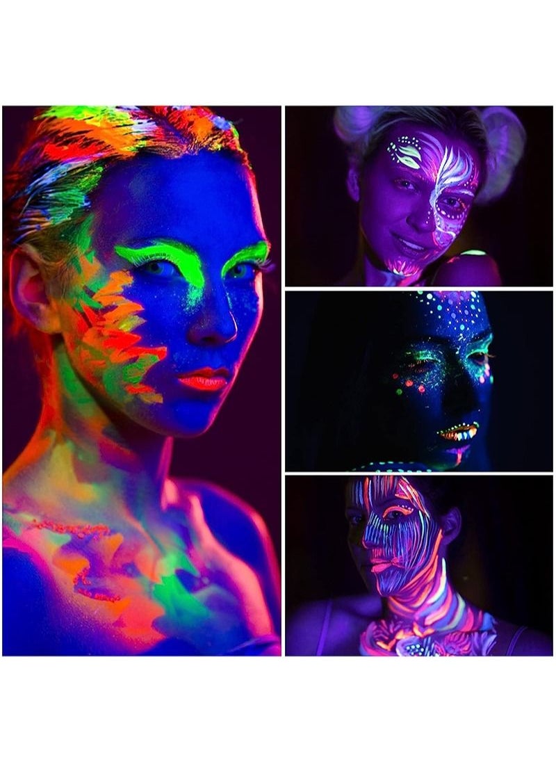 Aikanbo - UV Glow Black Light Neon Face and Body Paint, 8 Tubes of 10ml Glow in the Dark Body Paint Each, Neon Fluorescent Glow in the Dark Party Supplies (Contains 6 Brushes and Palette) - Image 1