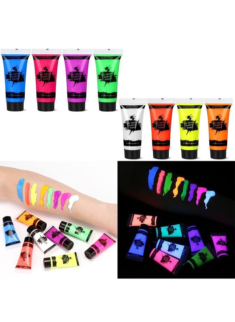 Aikanbo UV Glow Black Light Neon Face and Body Paint, 8 Tubes of 10ml Glow in the Dark Body Paint Each, Neon Fluorescent Glow in the Dark Party Supplies (Contains 6 Brushes and Palette)  - Image 5