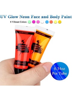 Aikanbo UV Glow Black Light Neon Face and Body Paint, 8 Tubes of 10ml Glow in the Dark Body Paint Each, Neon Fluorescent Glow in the Dark Party Supplies (Contains 6 Brushes and Palette)  - Image 4